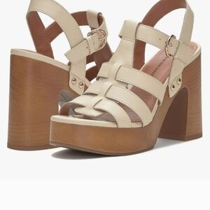 Lucky Brand Imana Platform Sandals Cream Leather Heel Size 10 NWT